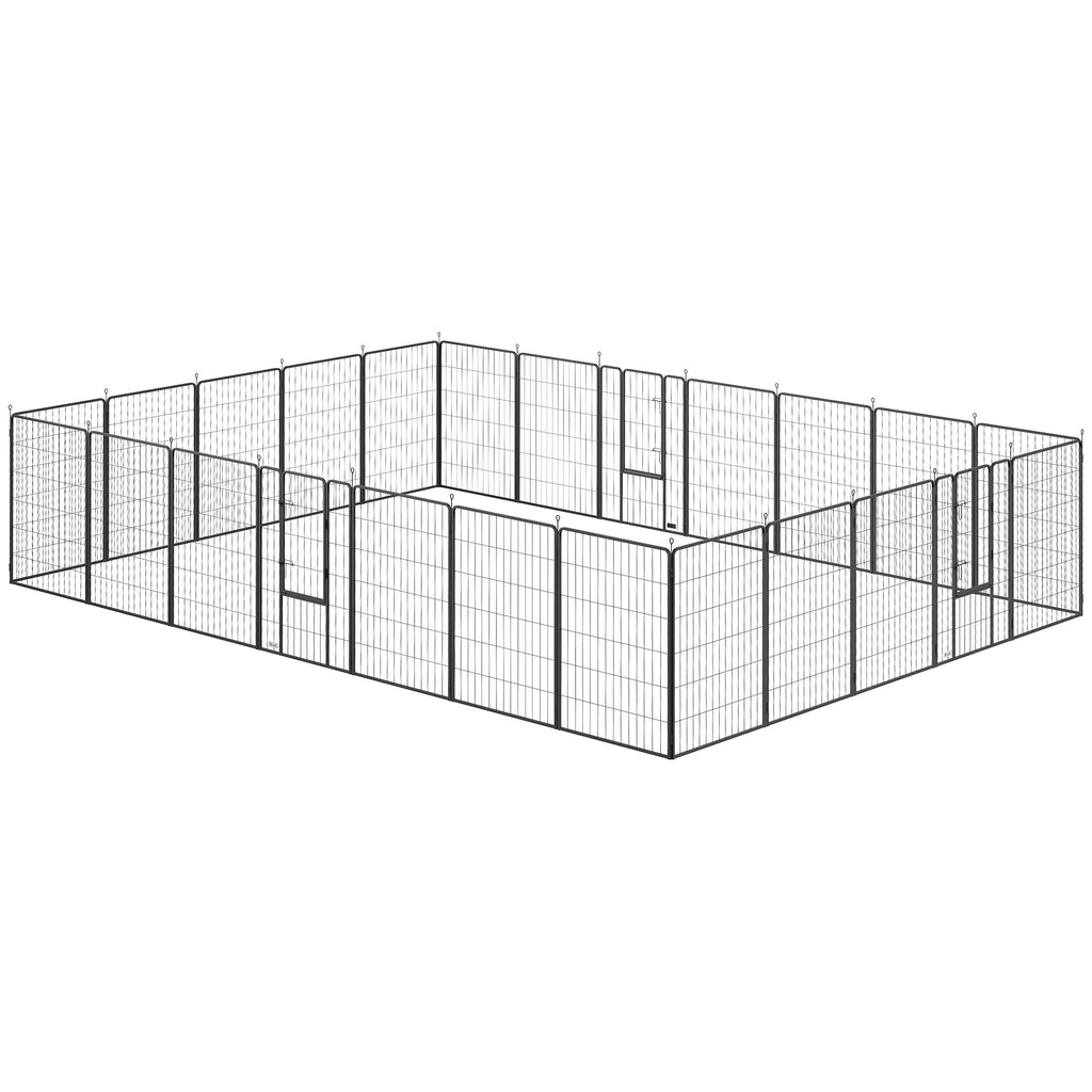 Dog Playpen For Indoor Outdoor, 24 Panels 44.5 H Puppy Playpen With Lockable Door, DIY Shape Pet Exercise Fence, Black