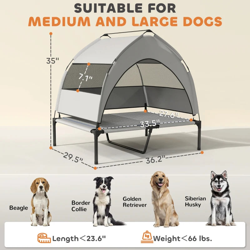 PawHut Elevated Dog Bed With Removable Canopy, Portable Outside Raised Pet Cot With Cooling Pad, Storage Bag,