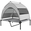 Elevated Dog Bed with Removable Canopy, Portable Outside Raised Pet Cot with Cooling Pad, Storage Bag, 36" x 29.5" x 35"