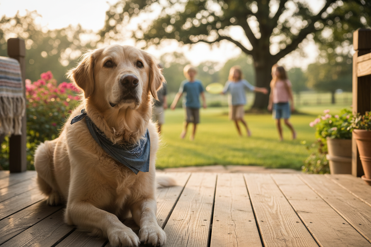 Golden Years Peace Plan - Senior Dog on Porch